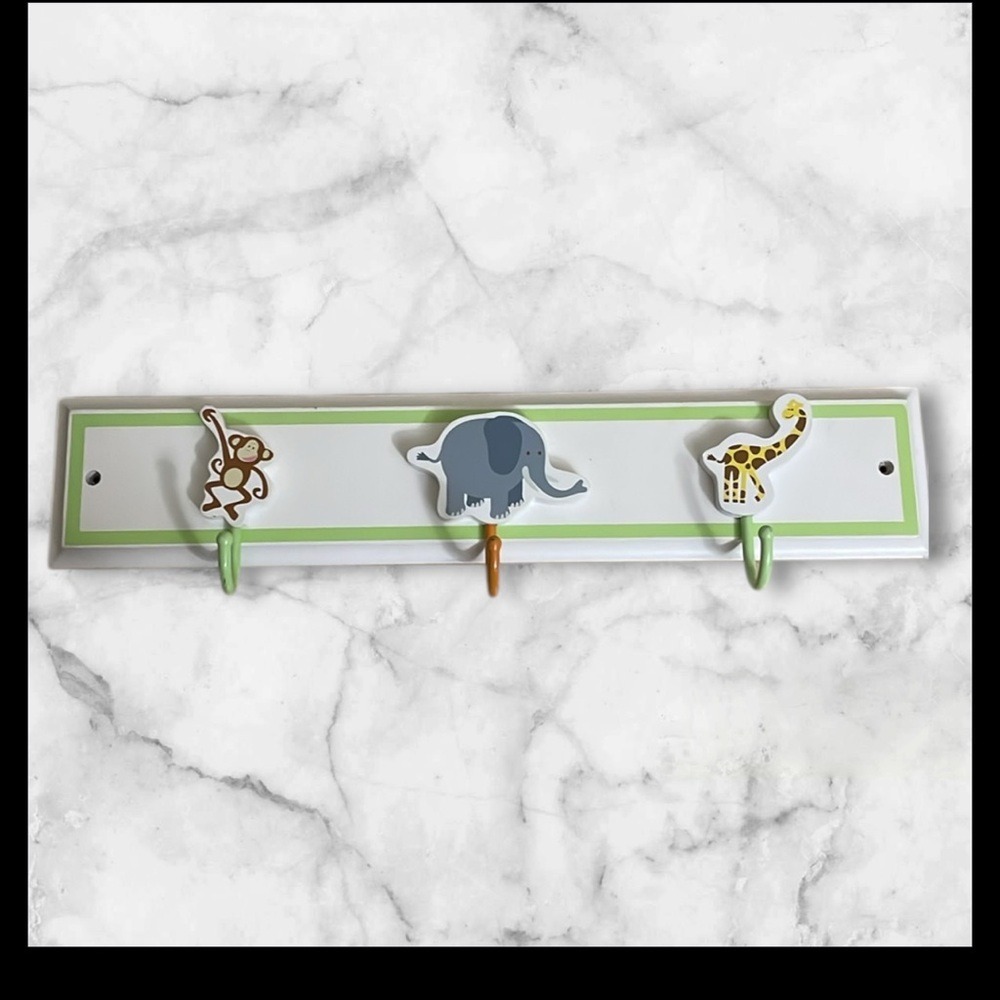 Jungle Safari Animal Wall Mounted Coat Rack Kids Nursery Decor Monkey Elephant